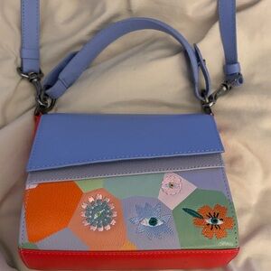 Min & Mon Lavender Floral Patchwork Crossbody with Coral Trim